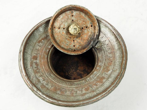 Antique Engraved Copper Ewer Pitcher & Basin Set From Afghanistan