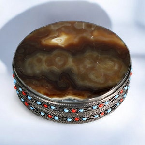 Extravagant handgefertigte messing Achat büchse Schmuck Dose schatulle Kiste schmuckkiste Afghanistan  Nr-IT50