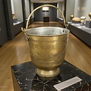 Maceta de silla de montar de latón macizo forjada a mano islámica antigua Eimar n.º 16/C