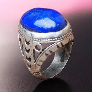 antique handmade Silver Lapis Lazuli stone  statement  ring from Afghanistan No:WL-479