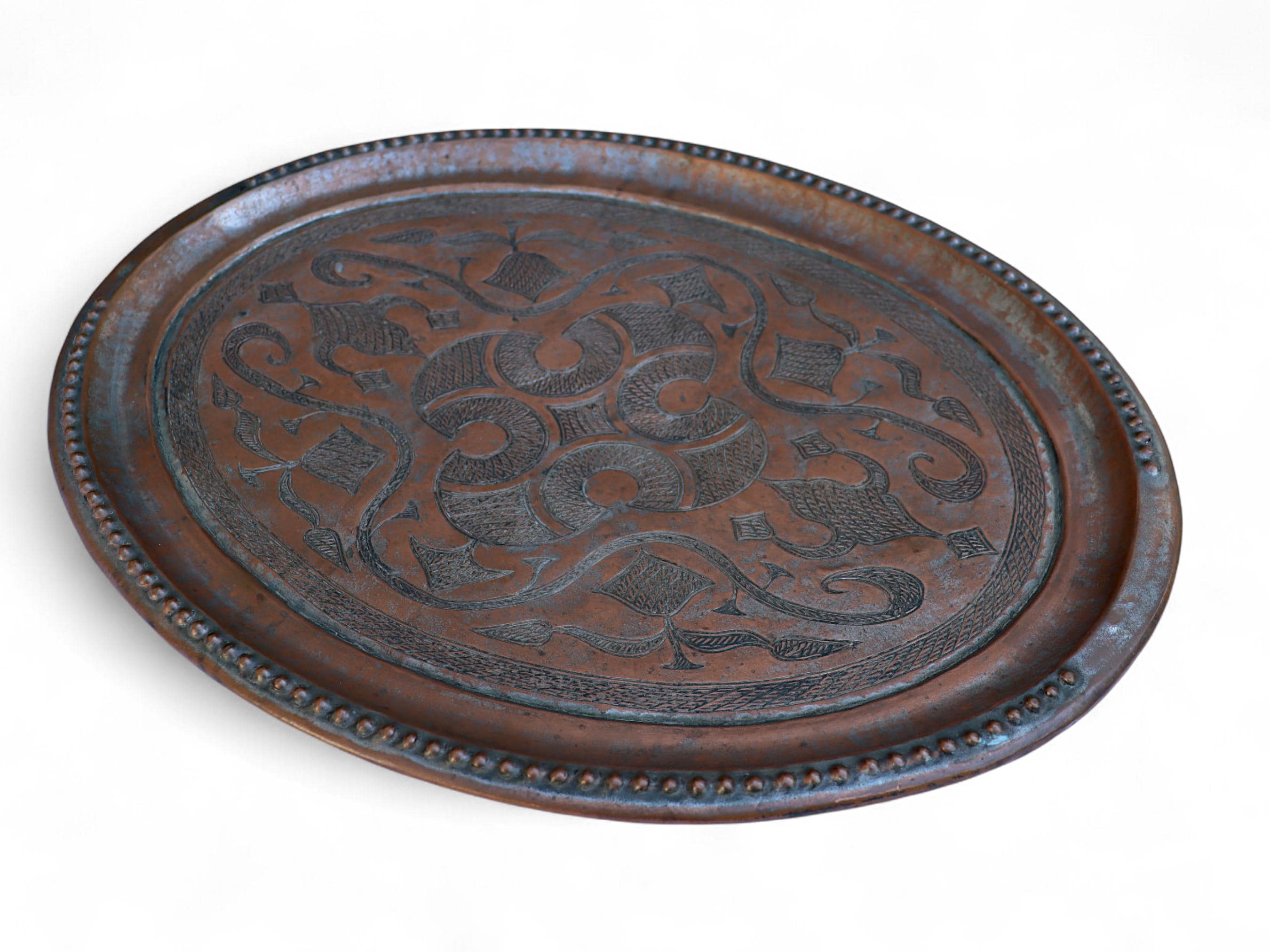 Antique Orient Islamic Hammer Engraved Copper Table Tea Tray