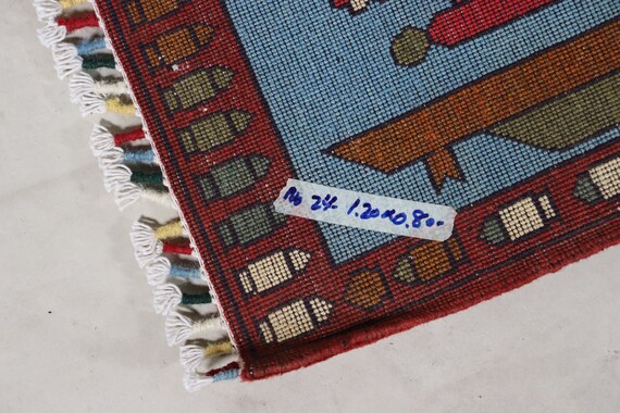 120 x 80 cm アフガニスタン戦争絨毯 手織りカーペット アフガニスタン