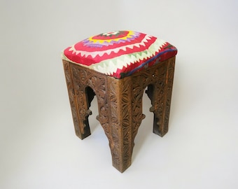 antik-look hand carved wooden vintage suzani Stoll chair from Afghanistan No:B