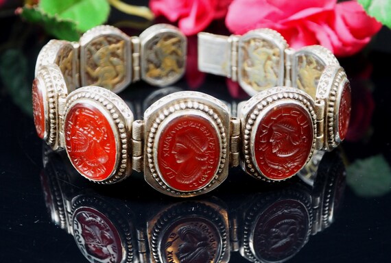 handmade vintage Afghan silver Carneliane cuff Br… - image 6