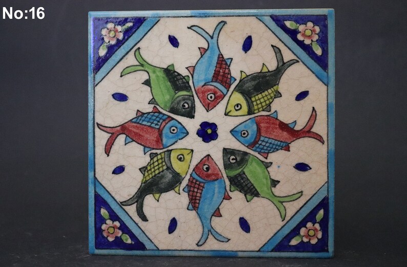 vintage seltener handgefertigt islamische orientalische Glasierte Ton Fliesen Töpfer Fliesen Keramik Fliese kacheln Bodenfliesen Wandfliesen 16