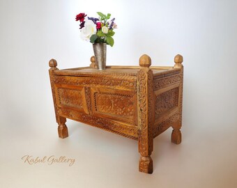 Vintage Afghan Spice Box Wooden Dome Lid Box, Tribal Decorative 