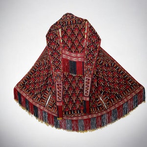 antique embroidered Woman’s Tekke Turkmen Mantle chyrpy robe Coat 19th Century Black (24B)