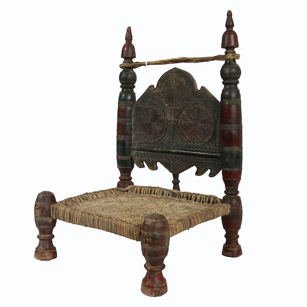 antique orient Nuristan bois Chaise basse du Nuristan Afghanistan / Pakistan Swat-valley 19ème siècle Nr-F