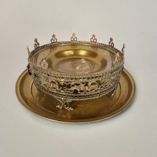 Antique Large islamic Brass Mangal Bowl Brazier cast brass brazier with openwork decoration No:19/A