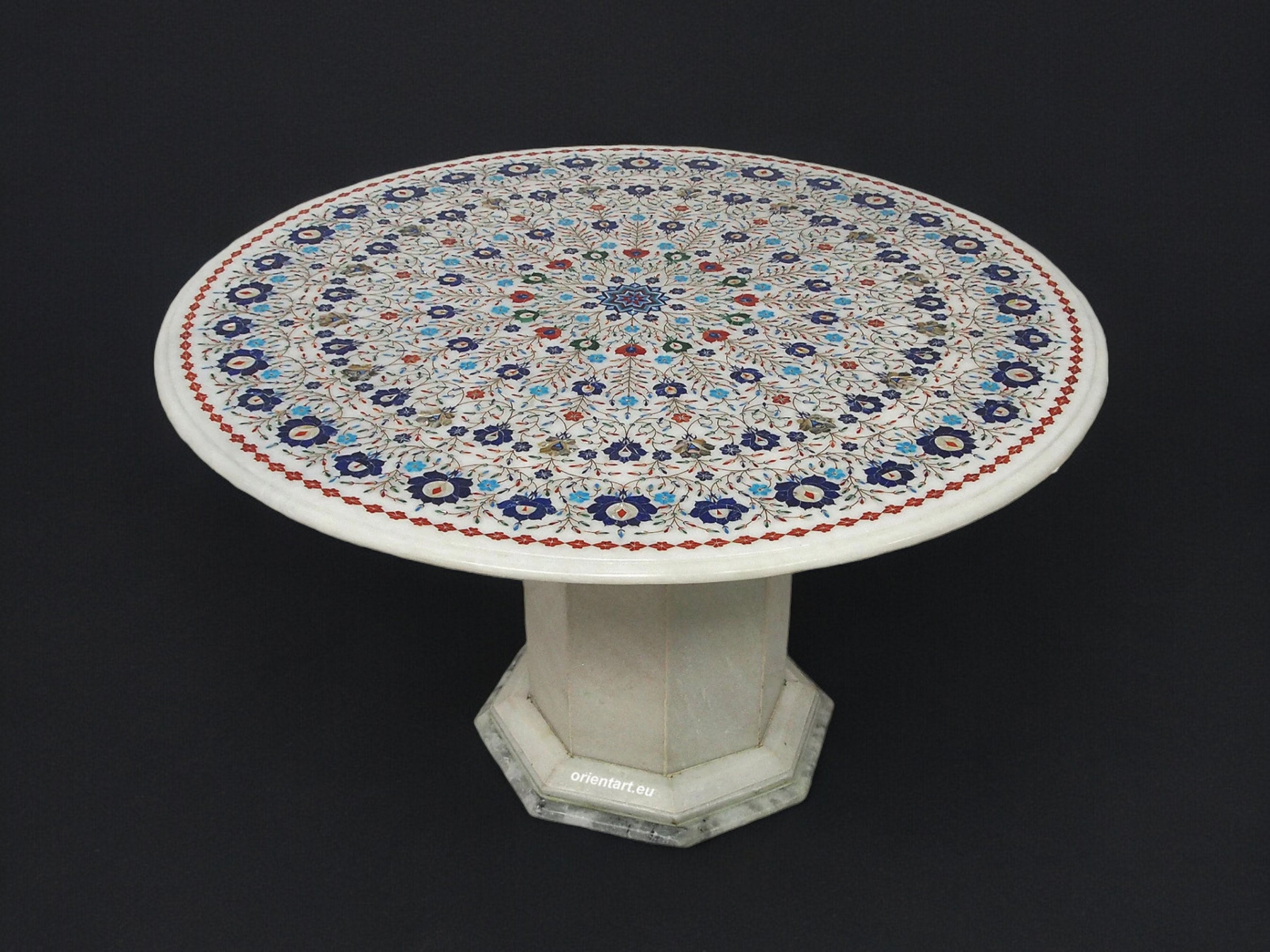 Table Basse En Marbre Pietra Dura, 90 cm, Avec Incrustation De Mosaïque Florentine, Salon | Blanc