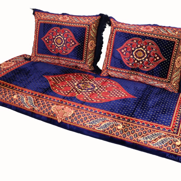 Lot de 3 1x coussin de siège + 2 coussins faits à la main tapis de coin salon afghan Orient majlis canapé coussin de sol groupe de sièges Toshak bleu 23 pièces