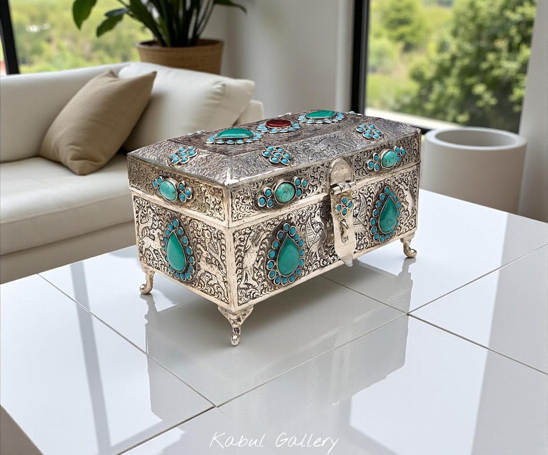 Extravagant Ornate Oriental Nickel Silver Box Jewelry Box Casket