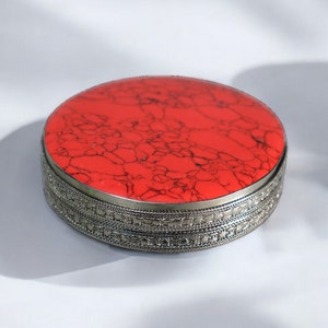 Extravagant handgefertigte messing rot Türkis büchse Schmuck Dose schatulle Kiste schmuckkiste Afghanistan  Nr-IT34