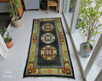 Alfombra tibetana antigua Khaden para yoga, meditación, monasterio budista, n.º 7, 182 x 95 cm