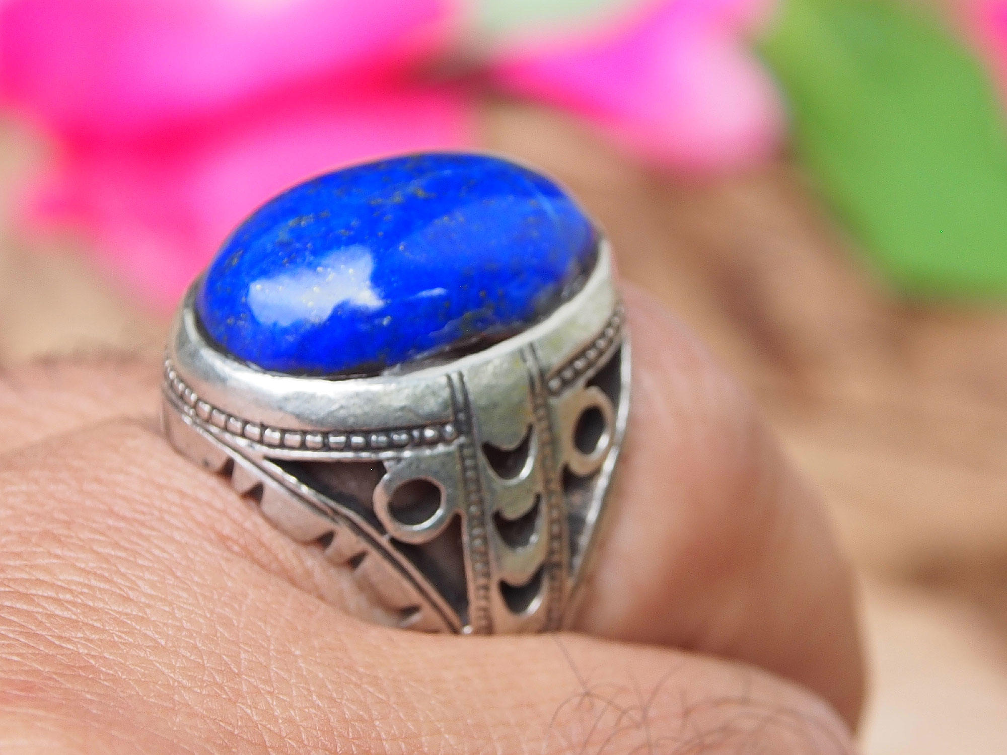 アンティーク オリエンタル ソリッド シルバー リング ラピスラズリ