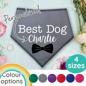 Spoilt Rotten Pets Personalised &#39;Best Dog&#39; Best Man Custom Dog Bandana 4 Sizes 6 Colours Bow Tie Announcement Wedding Civil Ceremony Engaged
