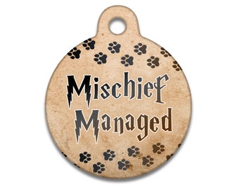 Spoilt Rotten Pets Mischief Managed Dog Cat Pet Identity Tag Custom Printed Personalised Name & Contact Details