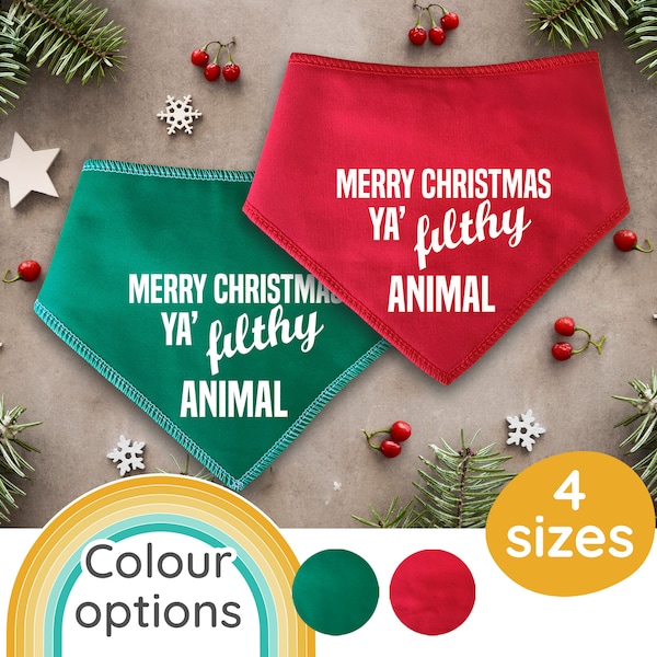 Spoilt Rotten Pets 'Merry Christmas You Filthy Animal' Slogan Christmas Dog Bandana - Festive Xmas Cat Gift Accessory Scarf Neckerchief