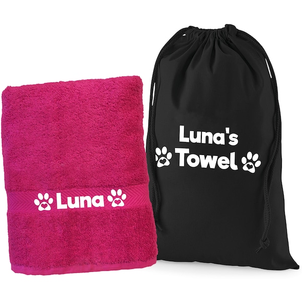 Spoilt Rotten Pets HOT PINK Luxury Dog Towels Optional Personalised Bag Custom Printed Any Name Custom Gift Set Dog Beach Bath Towel