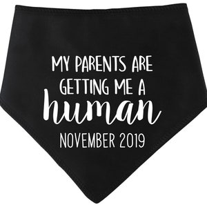 Spoilt Rotten Pets &#39;My Parents Are Getting Me A Human With Date&#39; Dog Bandana - Personalised Baby Announcement Shower, Gender Reveal Party UK