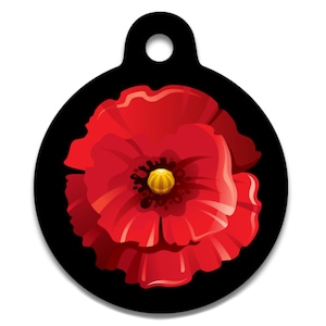 Spoilt Rotten Pets Red Poppy Flower On Black Background Dog Cat Pet Identity Tag Custom Printed Personalised With Your Contact Details