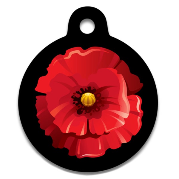 Spoilt Rotten Pets Red Poppy Flower On Black Background Dog Cat Pet Identity Tag Custom Printed Personalised With Your Contact Details