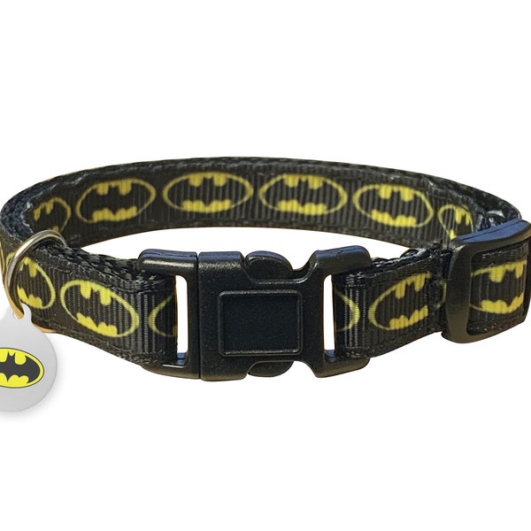 Spoilt Rotten Pets Batcat Black & Yellow Cat Collar With Black Safety Buckle Handmade In The United Kingdom