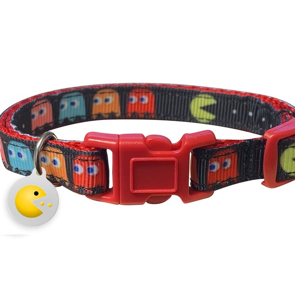 Spoilt Rotten Pets Retro Gamer Pac Cat Pattern Cat Collar Safety Buckle Handmade In The UK