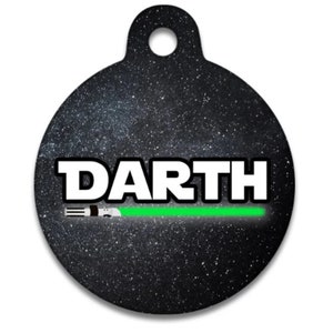 Spoilt Rotten Pets Stars Wars Green Lightsabre Dog Cat Pet Identity Tag Custom Printed Personalised Name & Contact Details