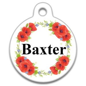 Spoilt Rotten Pets Poppy Ring Bouquet White Background Dog Cat Pet Identity Tag Custom Printed Personalised With Your Contact Details
