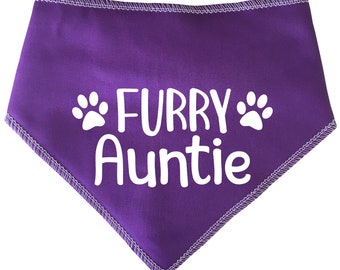 Spoilt Rotten Pets 'Furry Auntie' -4 Sizes 6 Colours- Baby Shower, Gender Reveal Dog or Cat Bandana Four Sizes, Neckerchief, Scarf