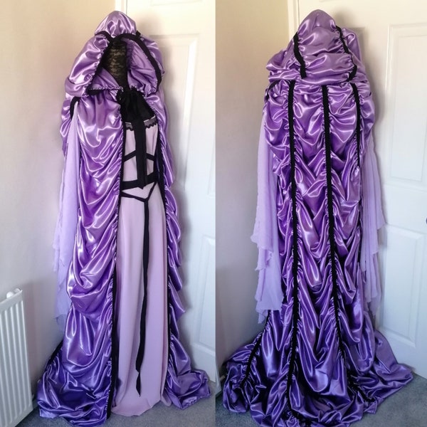 Lily Munster coffin cape, cloak, Munsters, Gothic, Spooky, Vampire, Hammer Horror, Witch, Pagan, Goth, Halloween, Satin Cape,Cosplay,Costume