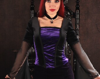 Morgana top, Gothic velvet top, vampire, Gothic, Medieval, trad goth, Handfasting, Pagan, Larp, Cosplay, bodice, corset,Victorian, steampunk