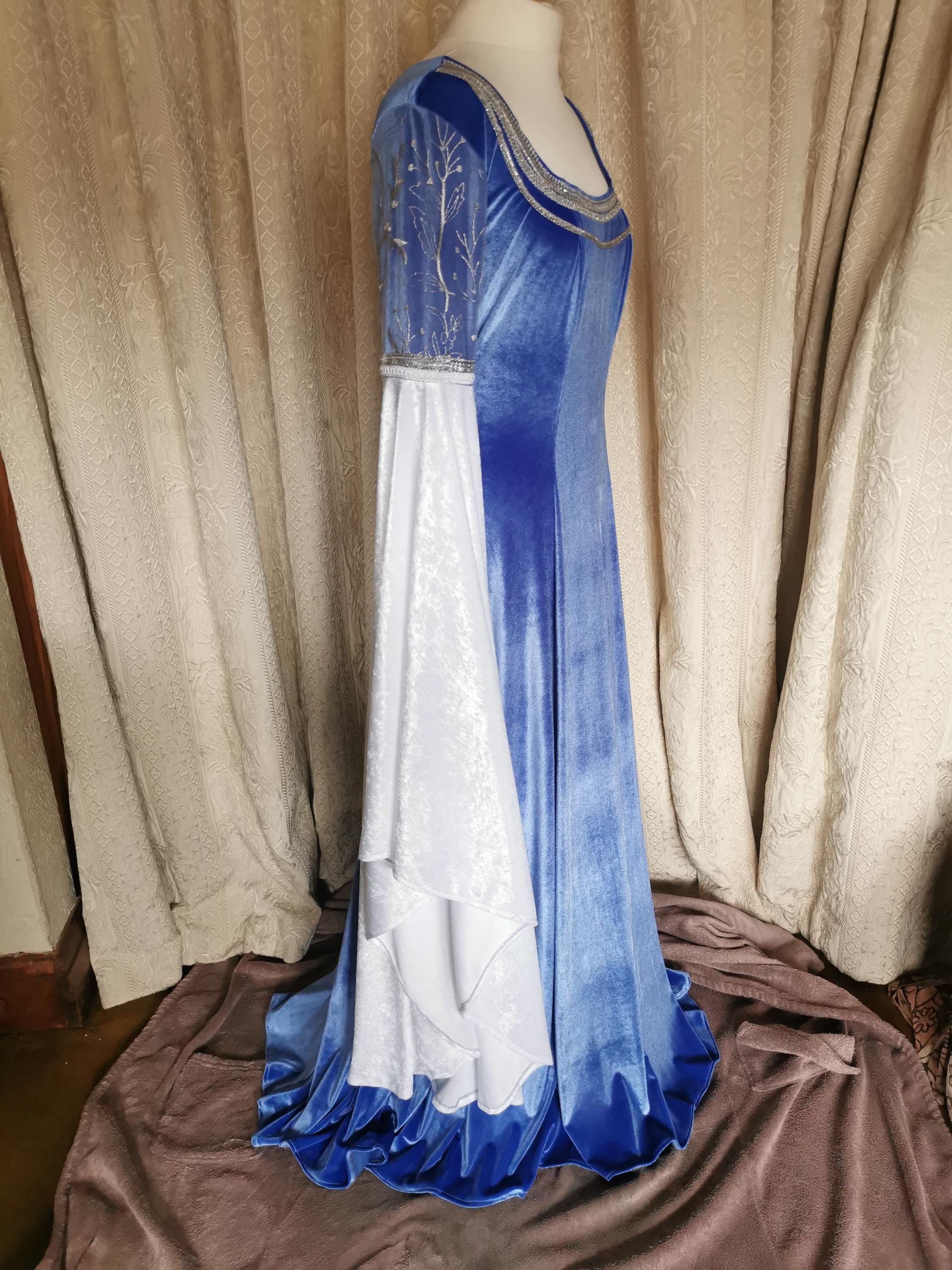 blue elf dress Light Blue Satin Elven Gown With Train & Layered Sleeves - Fantasy  Renaissance Dress Costume