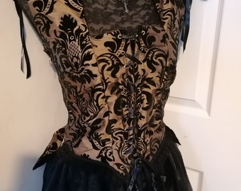 Taffeta flocked bodice, steampunk, Victorian, whitby, gothic, Tudor, renfaire, Renaissance, festival, goth, corset, costume, medieval