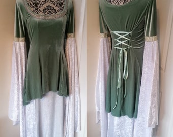 Elven medieval dress, Renfaire, Handfasting, Renaissance, Fantasy, Pagan, Goth, Arwen, Pre Raphaelite, Princess, Damsel