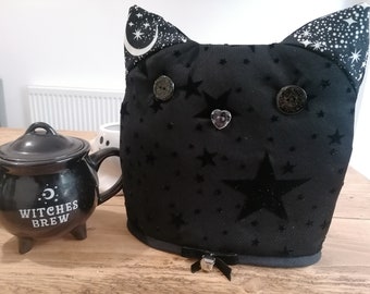 Cute Cat Tea Cozy, Cat Tea Cozy, Tea Cosy, Gothic Kitchen, Goth Homeware, Kitchenware, Spooky, Goth, Gothic, Halloween, Witch, Kitty, Oven