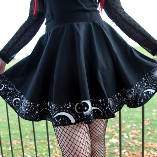Full moon circle skirt, pin up skirt, goth skirt, rockabilly, Pagan, gothic, gothabilly, Halloween, Cosplay, glow in the dark, burlesque