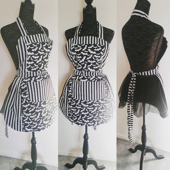 Goth Apron, Rockabilly apron, Retro, Pin Up, Kitchen witch, Halloween, Gothic, Gothabilly, Goth kitchen, Pagan, Spooky Gift