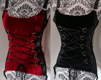 Pandora Top, *all colours* Goth, Metal, Festival, Trad Goth, Gothic, Rock, Velvet, Lace, D Rings, Corset, Steampunk, Whitby, 90s, Punk