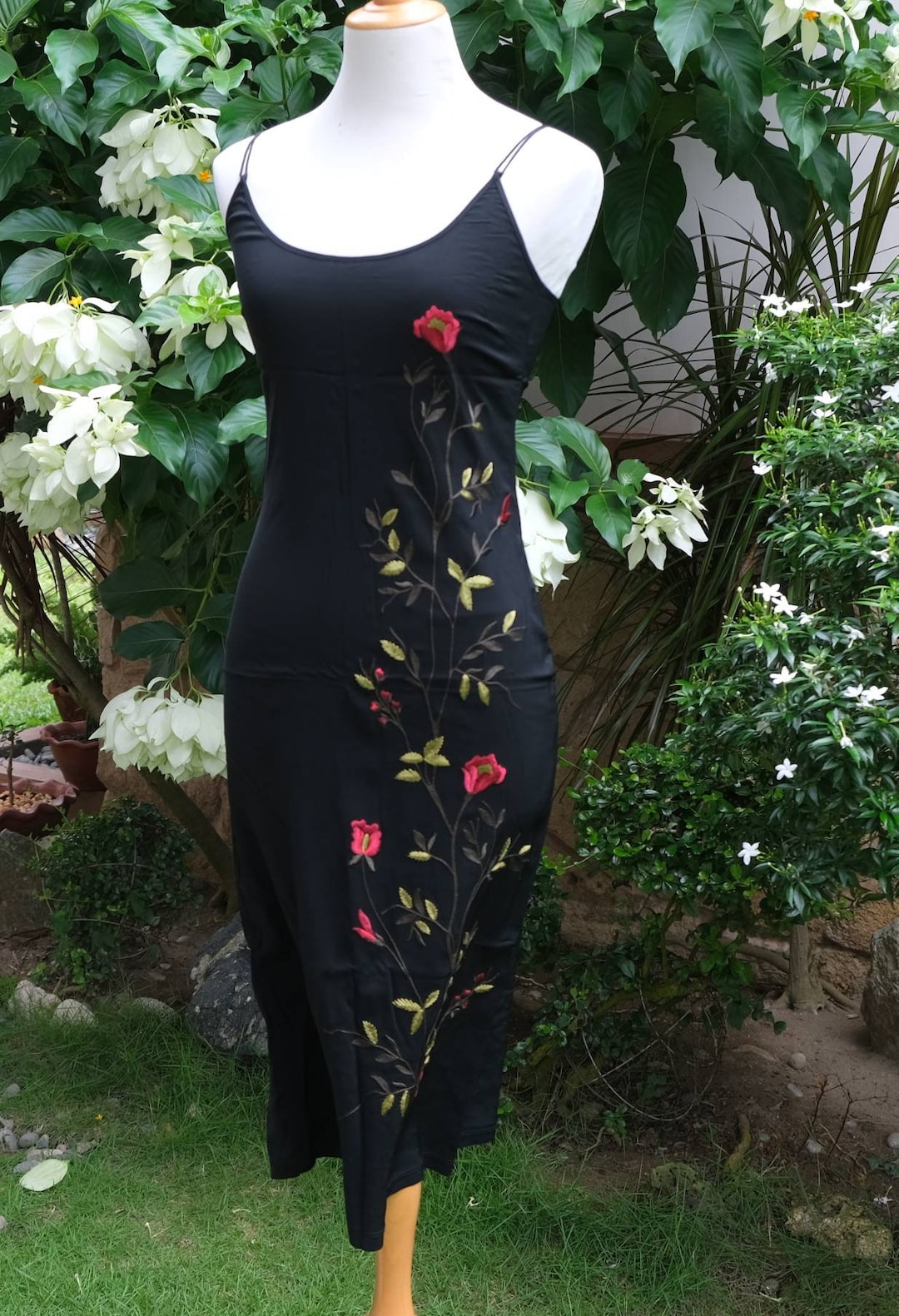 Vintage Dolce Gabbana Rose Embroidered Form Fitting Dress Etsy Canada