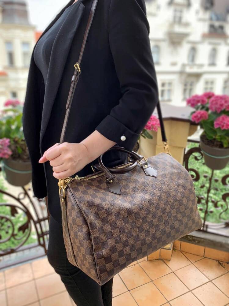 Louis Vuitton Speedy 35 Damier Ebene Satchel Bag Brown