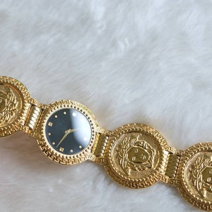 Authentic Gianni Versace Gold Plated Watch Large Signature Medusa Discs