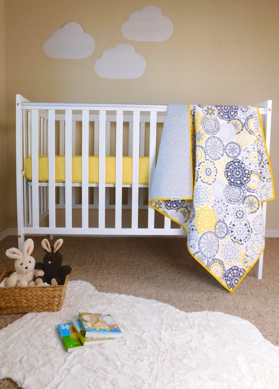 Yellow and Grey Baby Quilt yellow nursery bedding gray grey Etsy