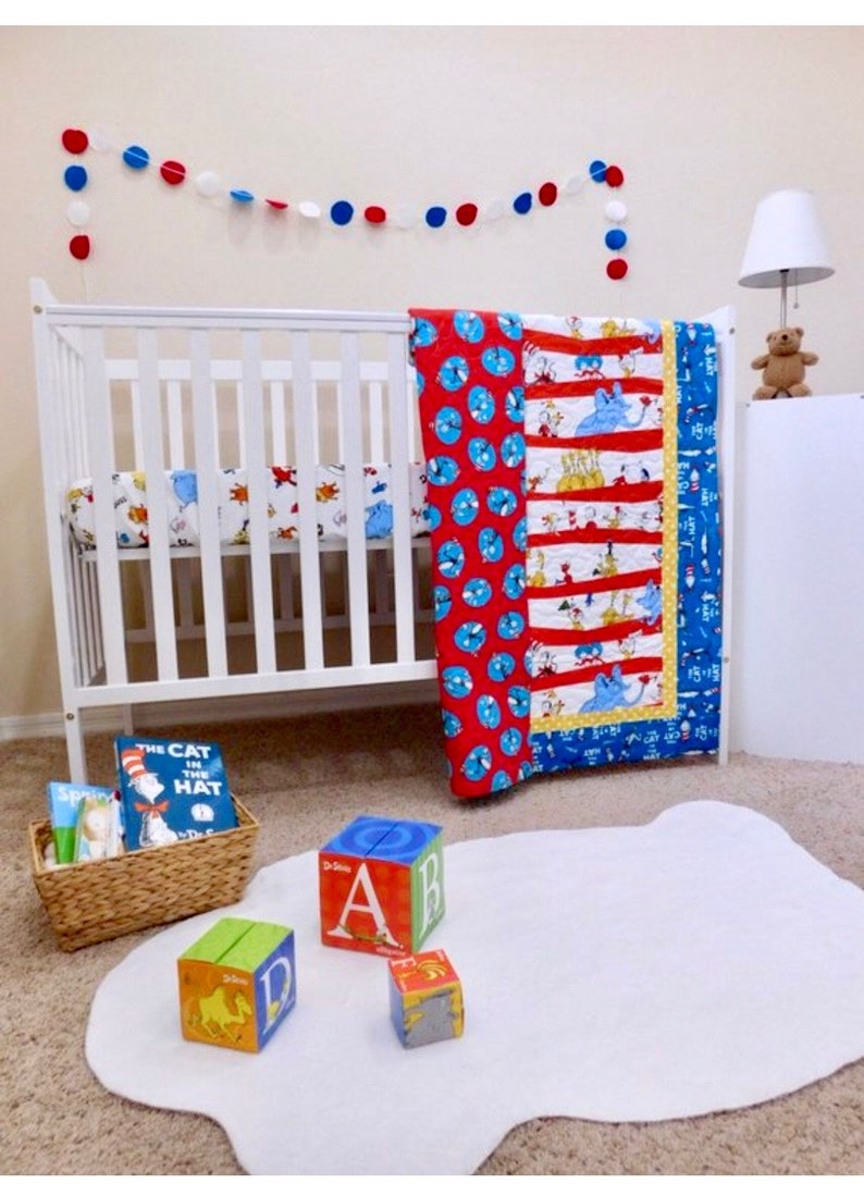 Dr Seuss Quilt Cat In The Hat Crib Size Gift For Baby Or Toddler Featuring Characters Bedding