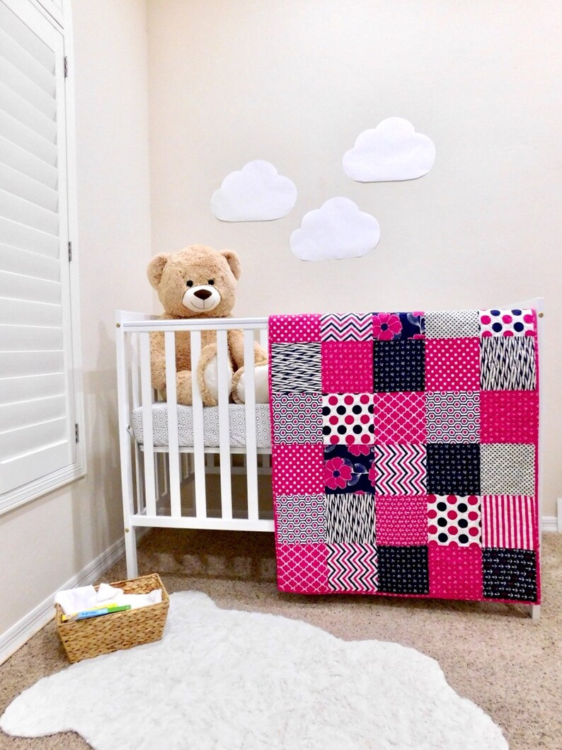 Nautical Baby Girl Quilt Navy and Pink Nautical Crib Bedding Etsy
