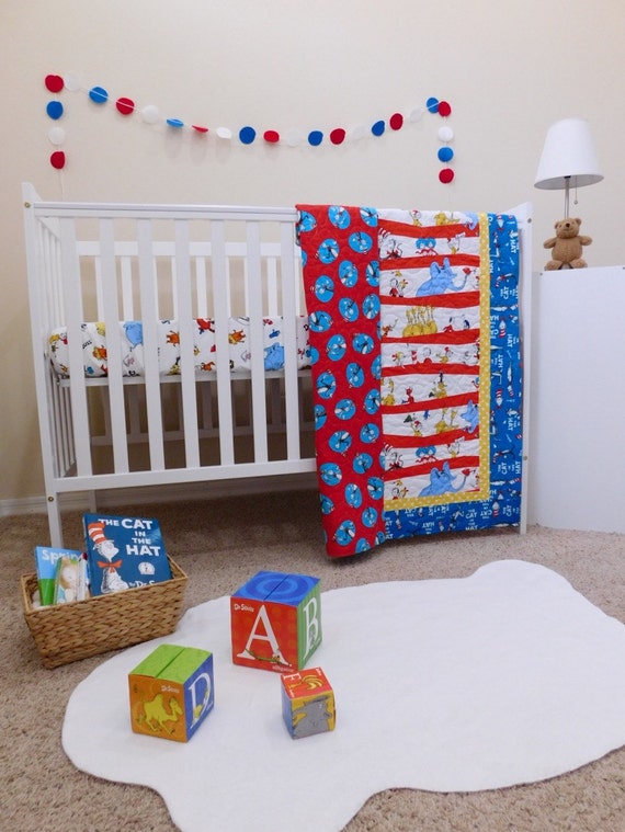 Dr Seuss Quilt Cat In The Hat Crib Size Gift For Baby Image 0