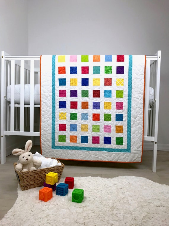 Modern Patchwork Baby Quilt Colorful And White Nursery Quilt Etsy