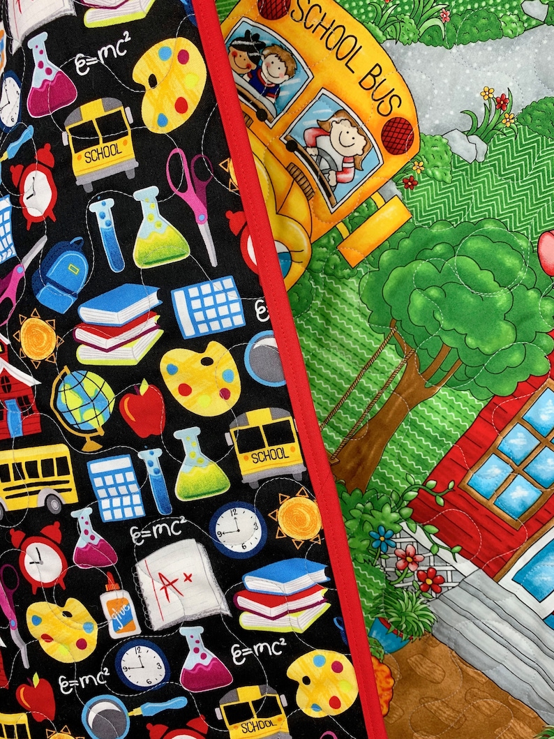 Handmade kid gift. Children Quilt boy or girl I-spy school theme quilt happy kids going back to school quilt 100/% cotton
