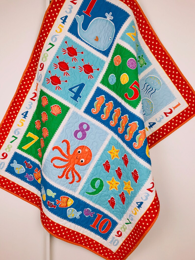 Play and learn neutral gender baby gift gift for baby or toddler. colorful nursery bedding Nautical crib quilt Baby Quilt